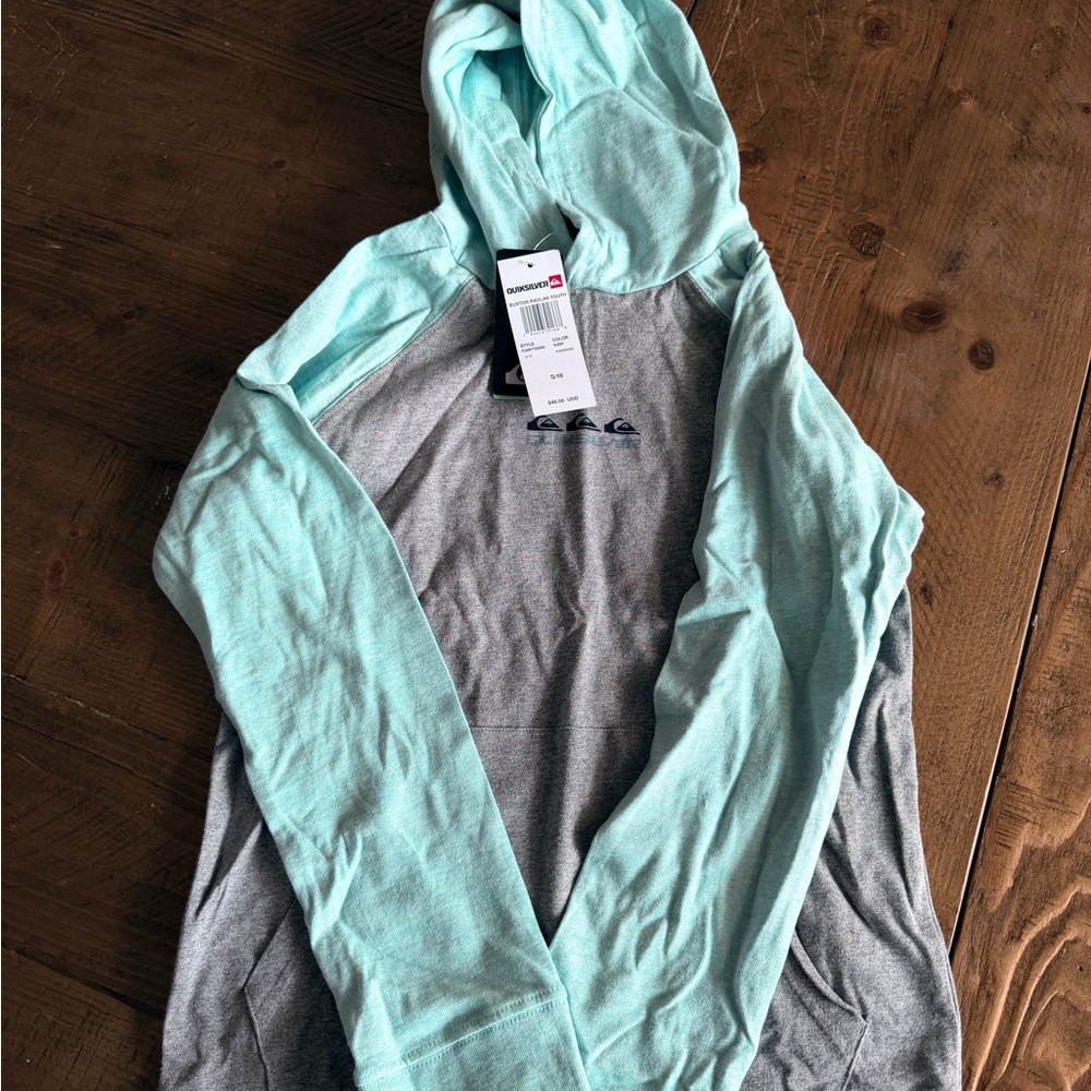 Quiksilver Mint and Gray Raglan Hooded Youth Pullover